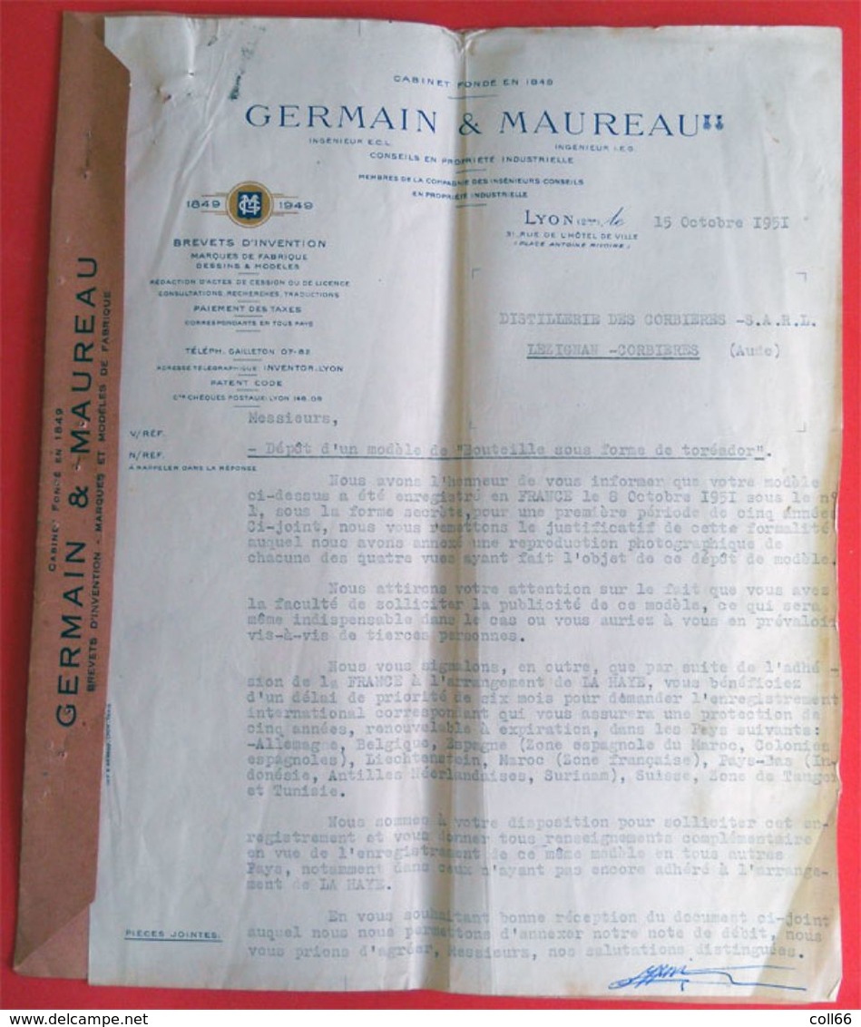 1951 RARE Brevet Invention + 4 Photos Bouteille Forme Torero Toréador Tauromachie Distillerie Lezignan-Corbieres 11 - Wijn