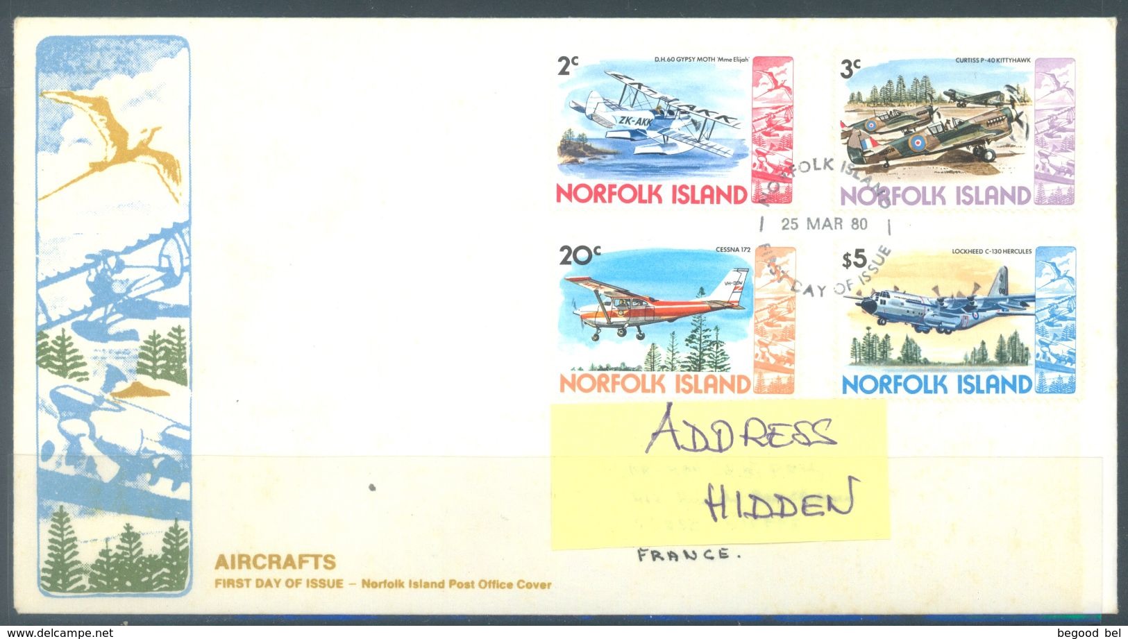 NORFOLK ISLAND - FDC - 25.4.1980  - AIRCRAFTS - Yv 236 237 241 250 ASC 237 238 242 251 - Lot 17482 - Ile Norfolk