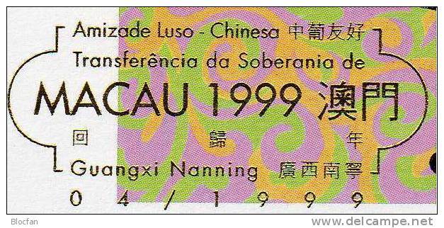 Festival 1999 MACAO Block 62+ 62 I ** 10€ Jahr Des Hasen Kalender China Year Of Hare Fogli Overprint Sheet Bf Macau - Verzamelingen & Reeksen