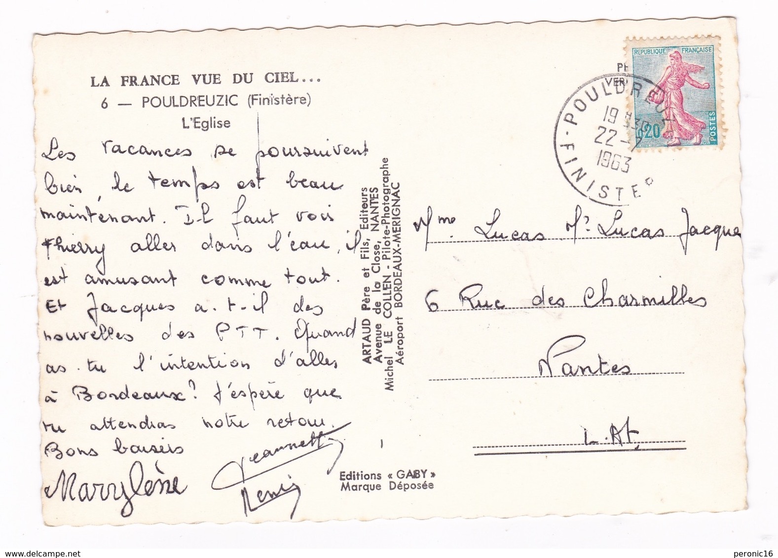 CPM Pouldreuzic (Finistère), église, A Voyagé En 1963 - Autres & Non Classés
