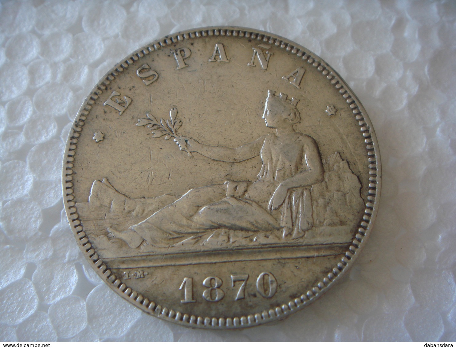 España 1870 SN M - 5 Pesetas PLATA - Patina En Reverso - Provincial Currencies