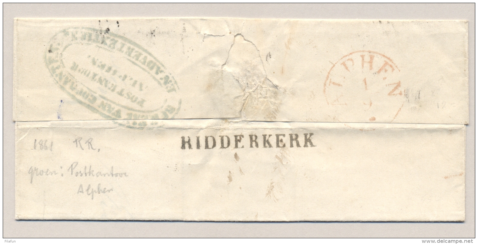 Nederland - POSTKANTOOR ALPHEN In Ovaal Op Omslagje Van RIDDERKERK Naar Alphen - ...-1852 Voorlopers