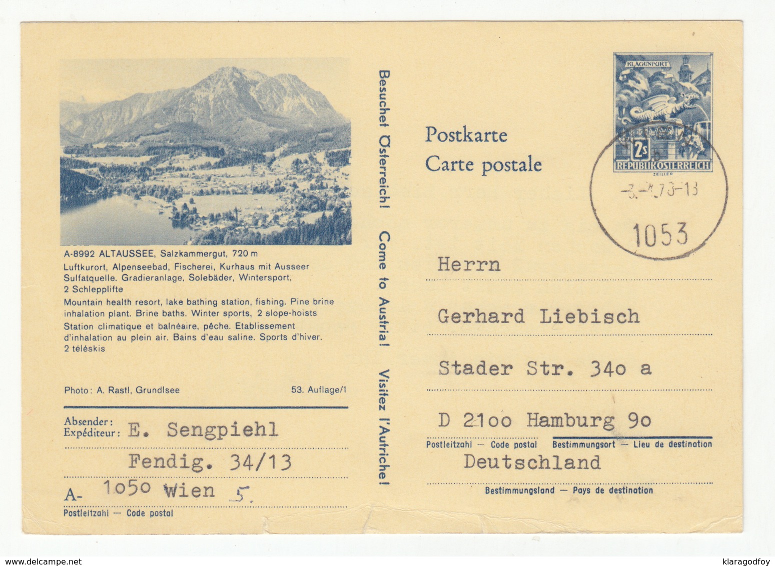 Austria, Altaussee Illustrated Postal Stationery Postkarte Travelled 1970 B180720 - Altri & Non Classificati