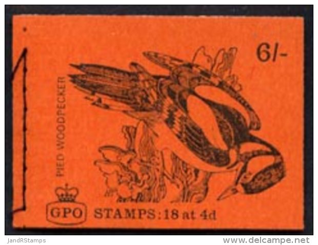 53294 Booklet - Great Britain 1968-70 Birds - Pied Woodpeckers (red Cover Oct 1968) 6s Booklet Complete (disasters) - Booklets