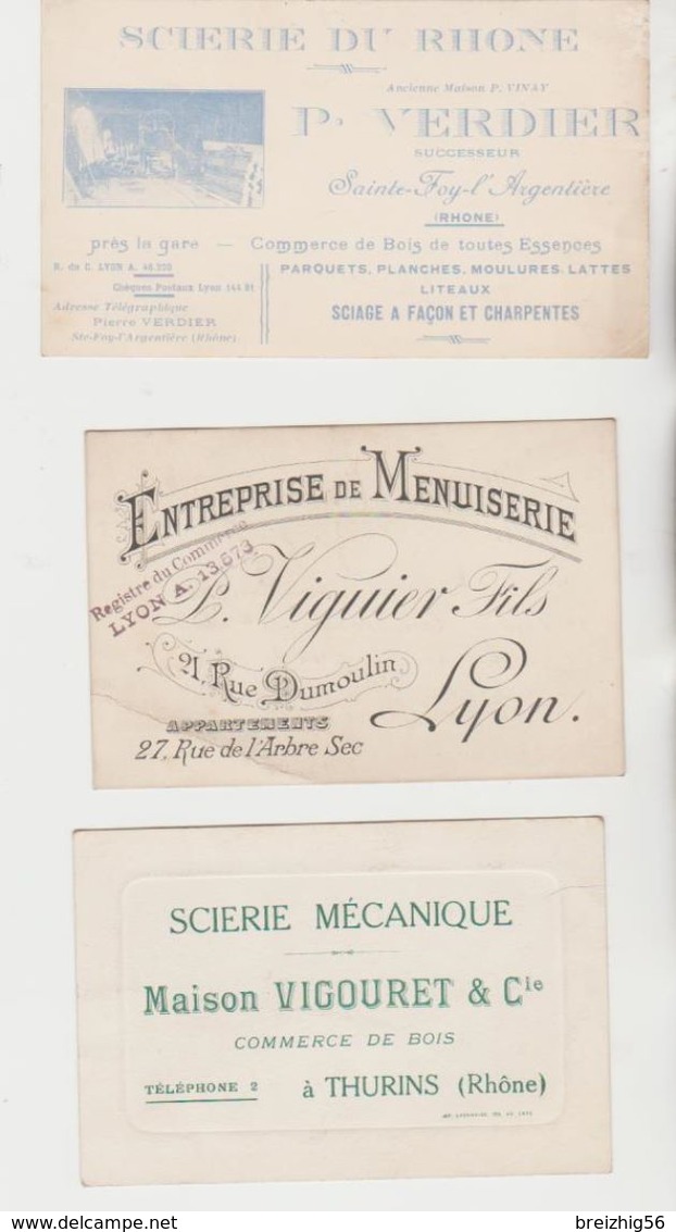 20 Cartes Commerciales Menuiseries, Scieries, Métiers Du Bois Lyon, Orliénas, Calluire, Vaugneray,Bron, Vaise, Thurins. - Cartoncini Da Visita