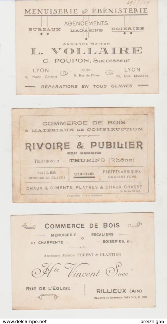 20 Cartes Commerciales Menuiseries, Scieries, Métiers Du Bois Lyon, Orliénas, Calluire, Vaugneray,Bron, Vaise, Thurins. - Cartoncini Da Visita