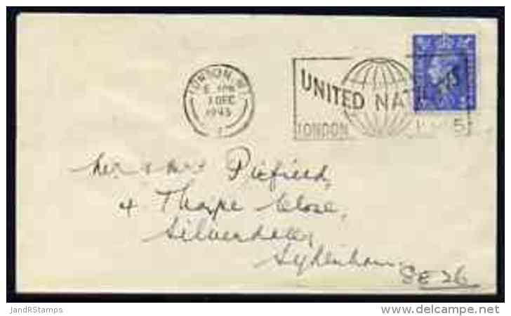 41768 Postmark - Great Britain 1945 Cover Bearing Illustrated Slogan Cancellation For United Nations (KG6) - Covers & Documents