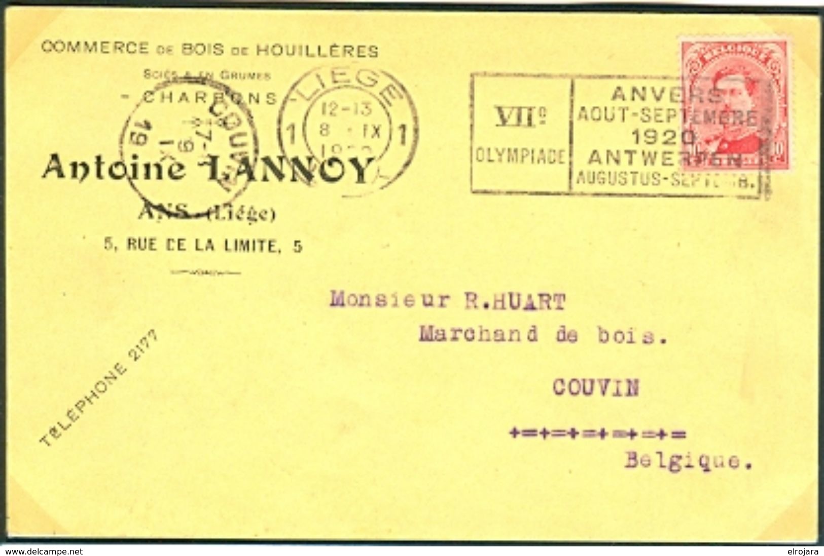 BELGIUM Postcard With Olympic Machine Cancel Liege 1 Luik Dated 8-IX-1920 Equestrian Day - Estate 1920: Anversa