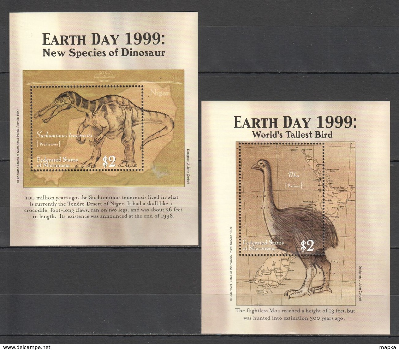 N313 MICRONESIA ANIMALS PREHISTORIC EARTH DAY 1999 2BL MNH - Prehistorics