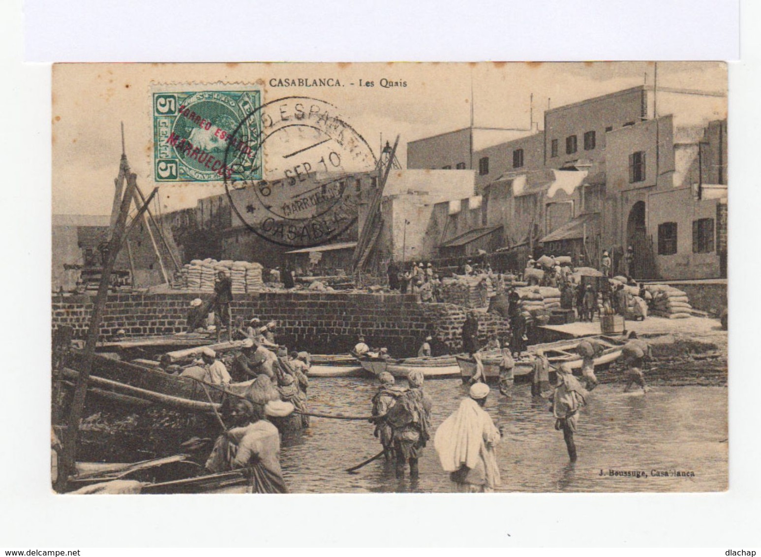 Sur Carte Postale Casablanca 5 Cent Vert Surchargé Correo Espana Marruescos. Cachet Correo Espana Casablanca 1910 (3054) - Maroc Espagnol
