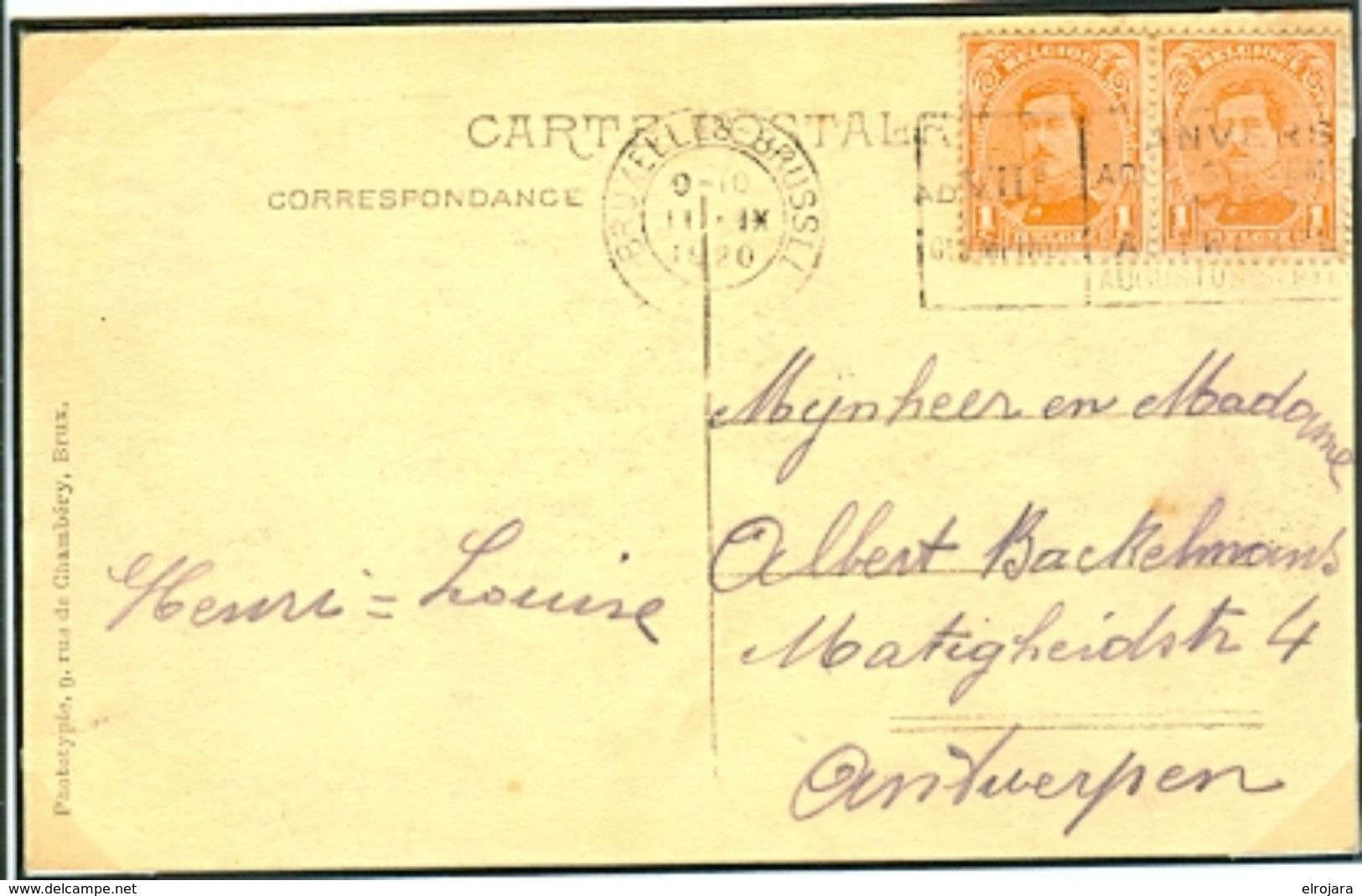 BELGIUM Postcard With Olympic Machine Cancel Bruxelles Brussel 1 Dated 11-IX-1920 Equestrian Day - Sommer 1920: Antwerpen