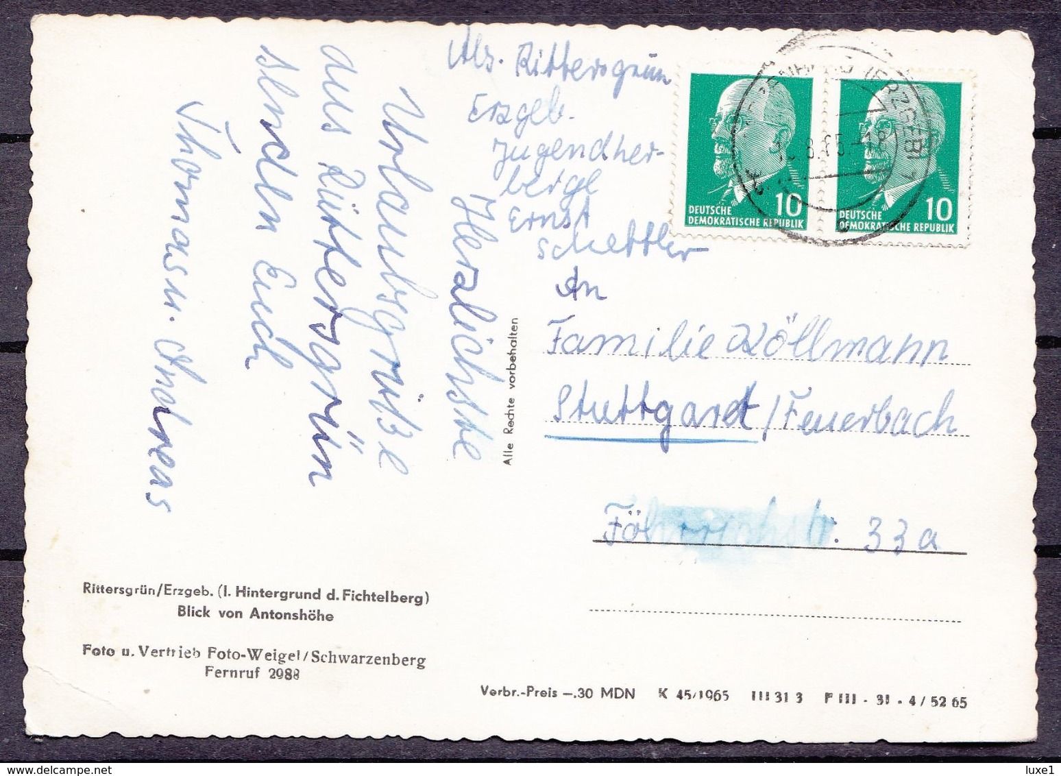 GERMANY ,  Rittersgrün  , OLD  POSTCARD - Breitenbrunn