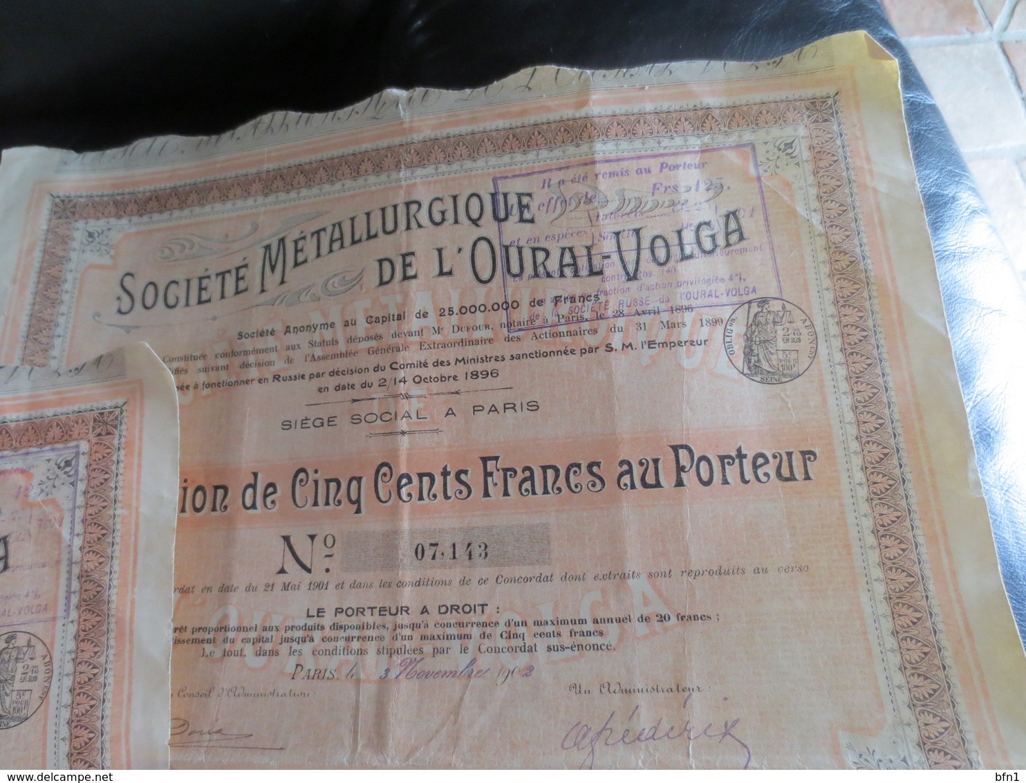 1902-2 OBLIGATIONS SOCIETE METALLURGIQUE DE L'OURAL-VOLGA - Russie