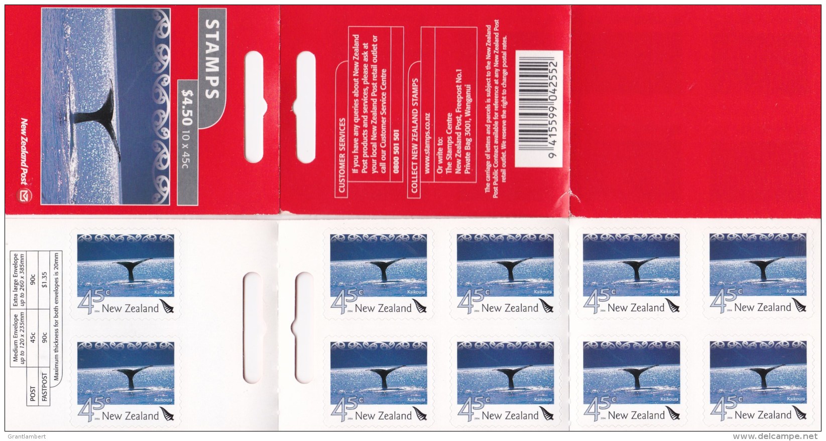 New Zealand 2004 Kaikoura Whale Tail $4.50 Self-adhesive Mint Booklet - See Notes - Booklets