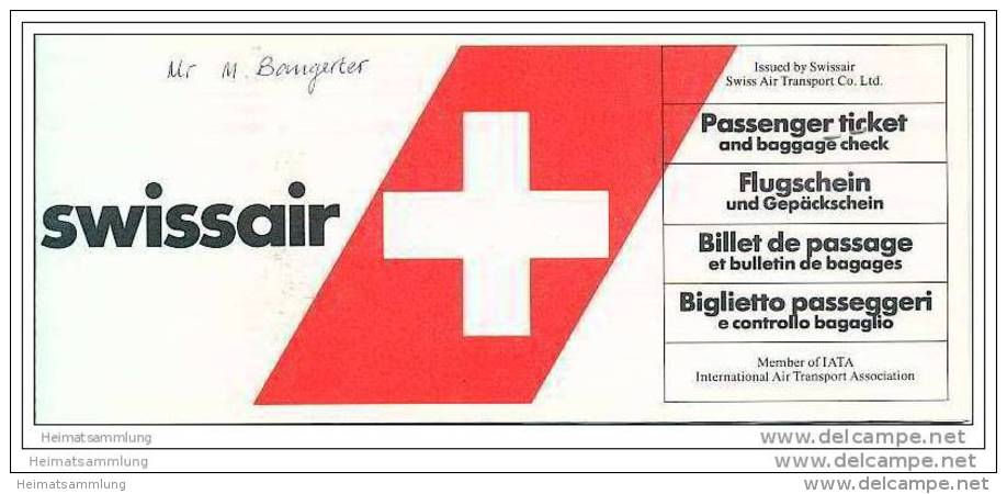 Swissair - Zurich Seoul Zurich 80er Jahre - Billetes