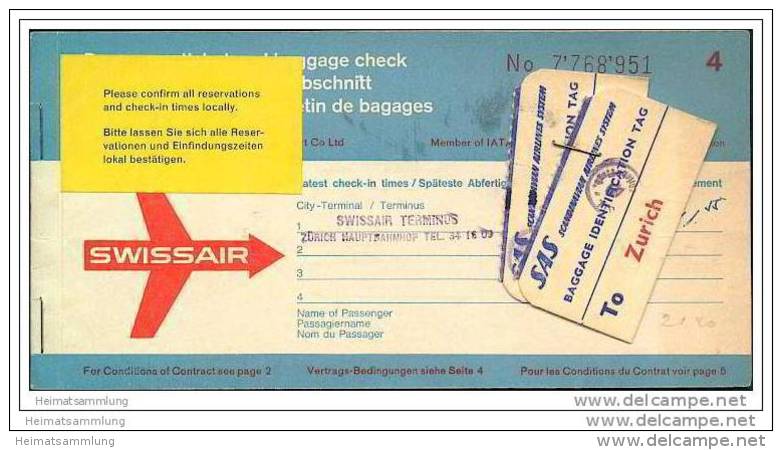 Swissair 1964 - Zurich Copenhagen Dusseldorf Zurich - Tickets