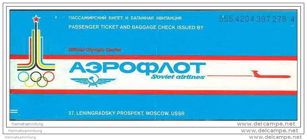Aeroflot - Soviet Airlines 1979 - Moscow Geneva Zurich - Tickets