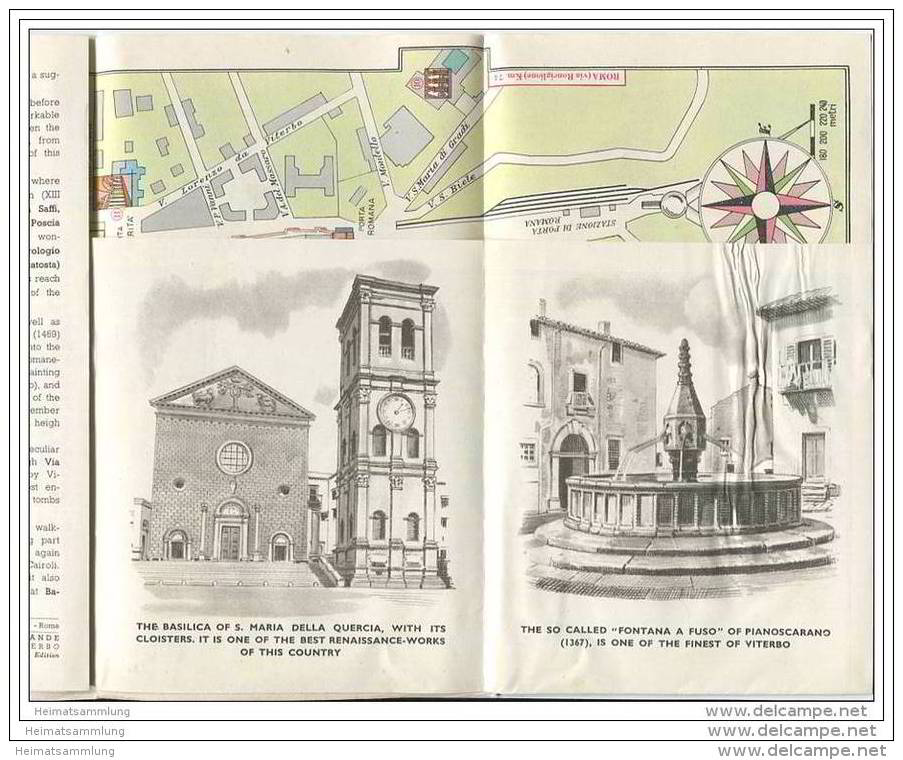 Viterbo - Stadtplan 1952 - Rückseitig 8 Abbildungen - Text Englisch - Italia