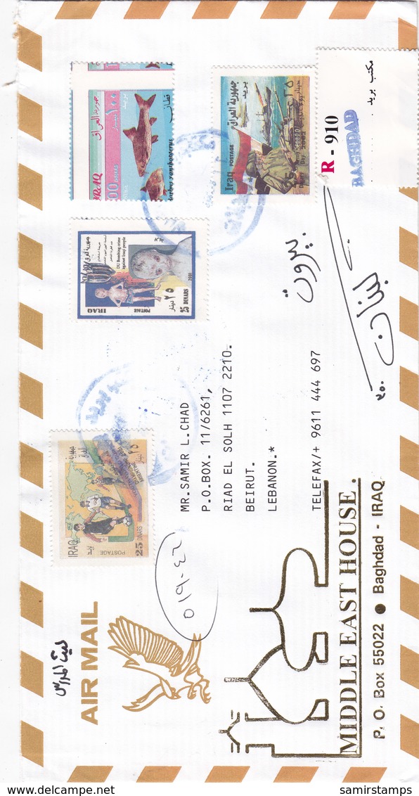 Iraq Com.Regsistr Cover 2002, ERROR FISH 100 D. Strong Shifted Perfor.,2nd Scan Verso Com Stamps- Red.Price- SKRILL Only - Iraq