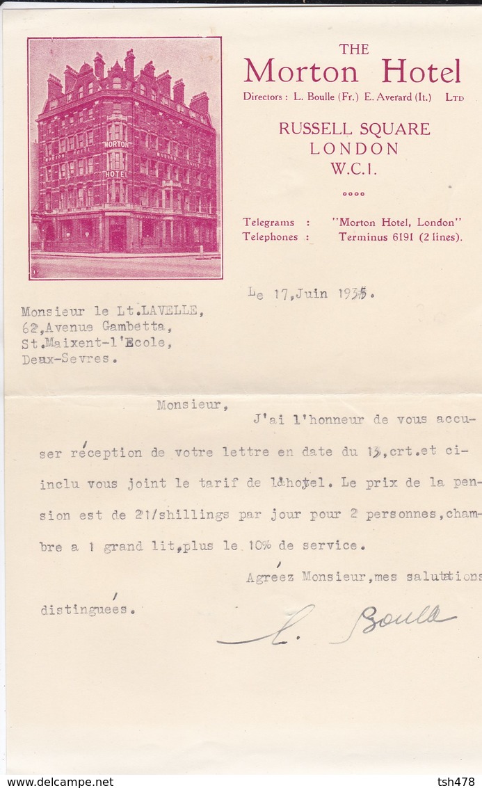 ROYAUME-UNI----LONDRES--THE MORTON HOTEL---Russell Square London W.C.I.--voir 2 Scans - Royaume-Uni