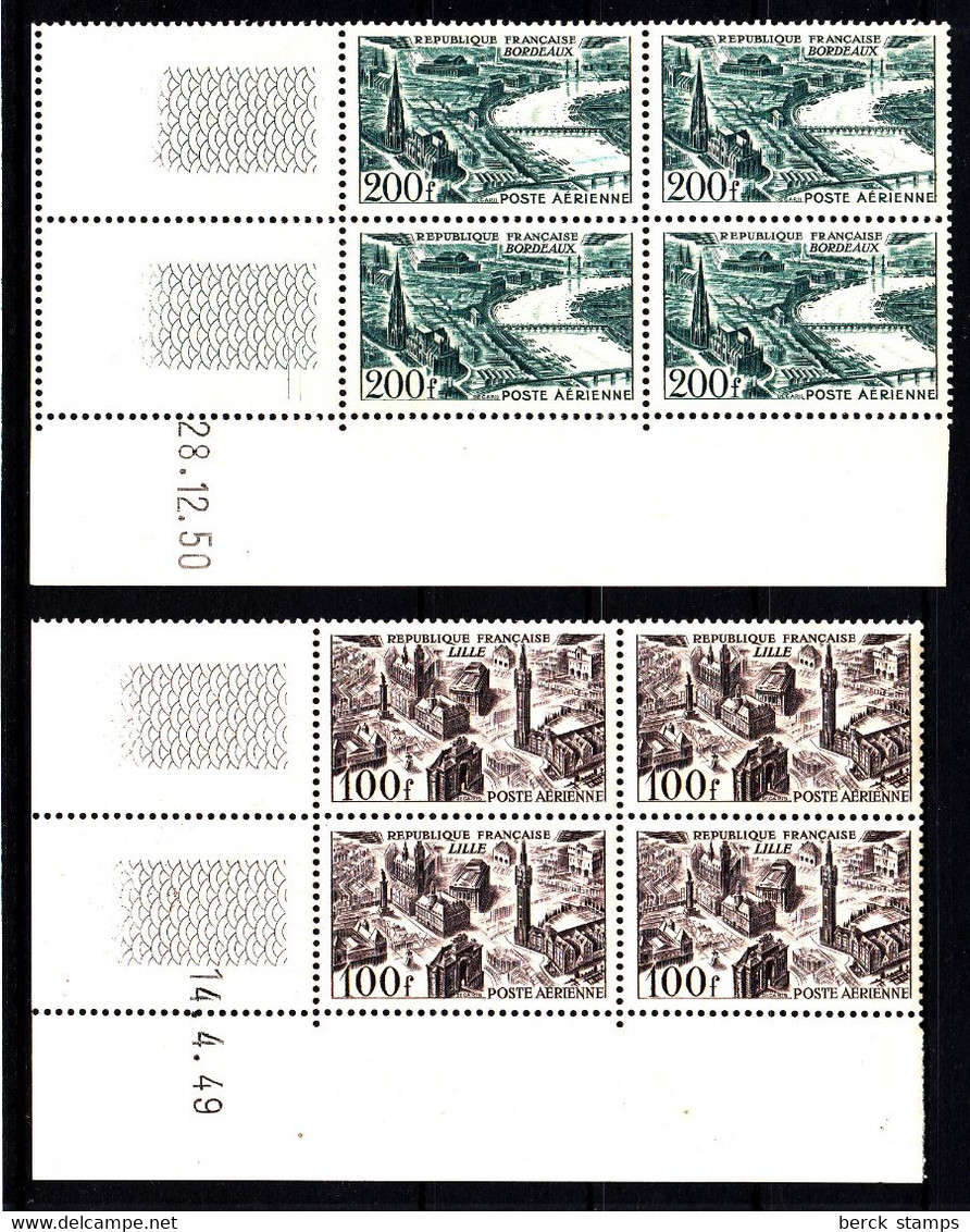 FRANCE - N°PA 24/27** - VUES DE GRANDES VILLES DE FRANCE PAR AVION - COINS DATES DE 1949 - LUXE. - Poste Aérienne