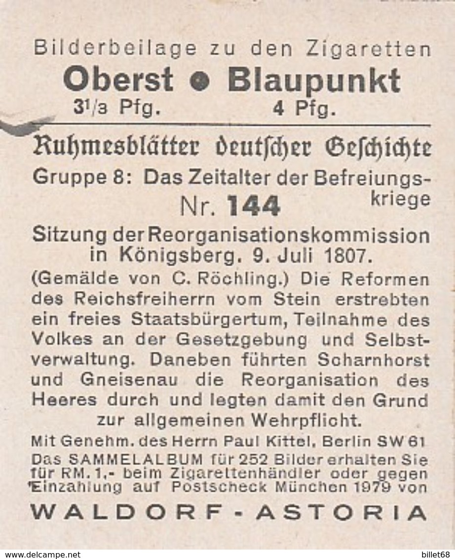 Histoire Allemande / Ruhmesblätter Deutsche Geschichte - N°144 - Waldorf-Astoria Cigarettes Allemandes 1933 - Other Brands