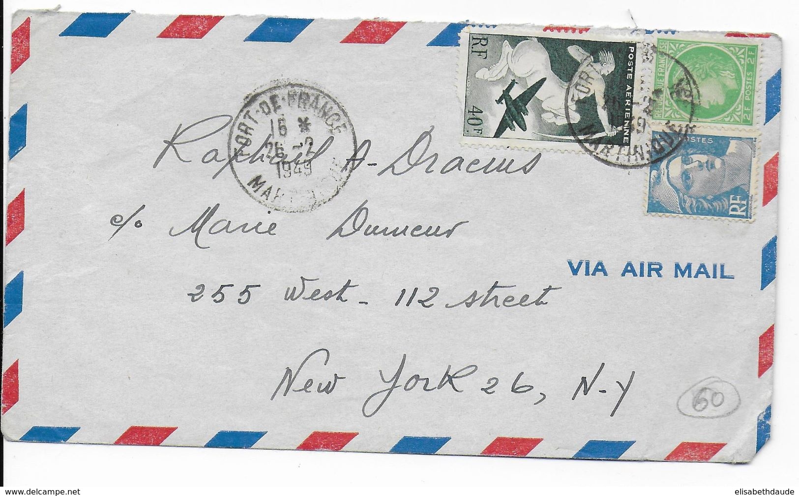 MARTINIQUE - 1949 - ENVELOPPE Par AVION De FORT DE FRANCE => NEW-YORK (USA) - 1927-1959 Covers & Documents