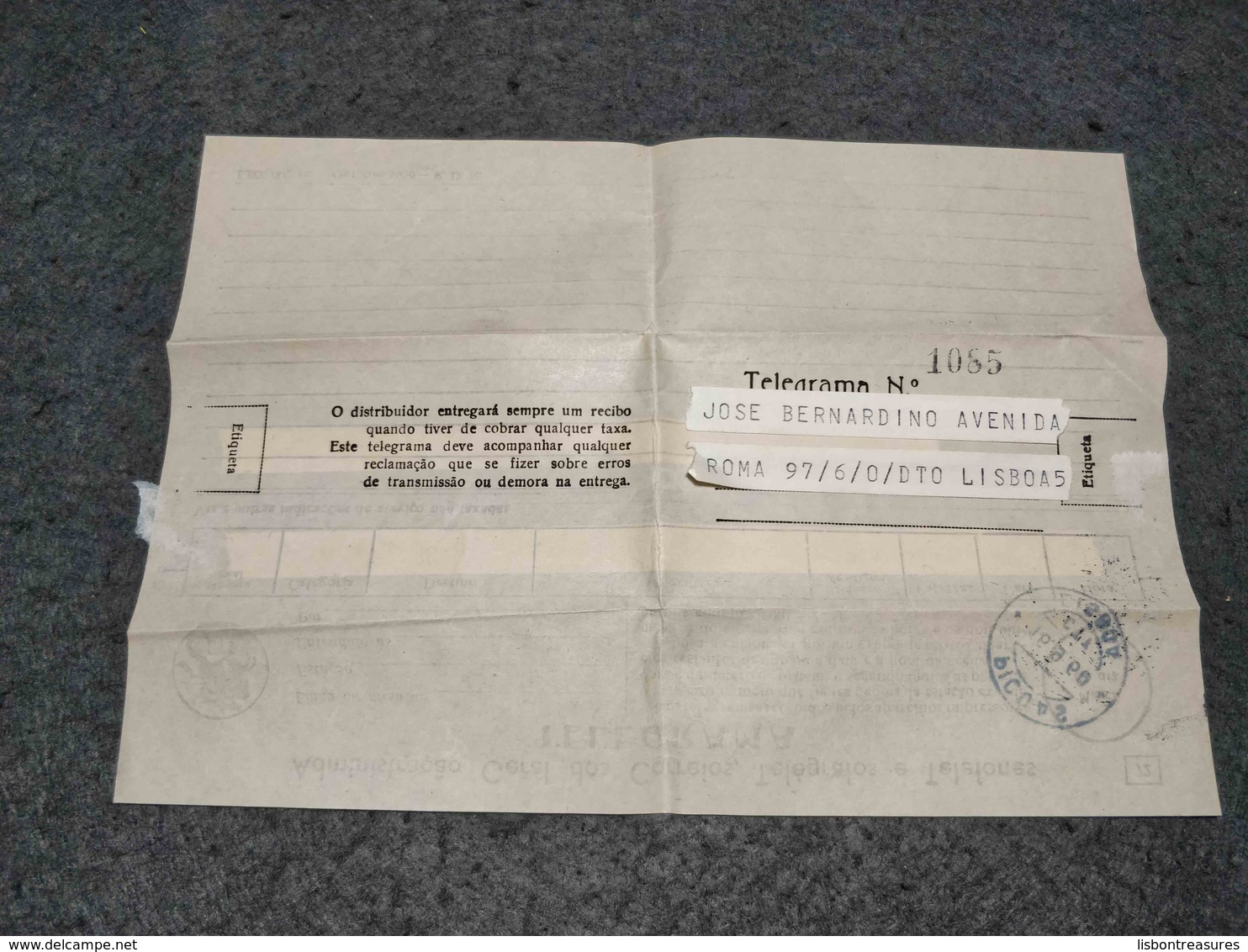 PORTUGAL CIRCULATED TELEGRAMME LISBOA CANCEL 1969 - Storia Postale