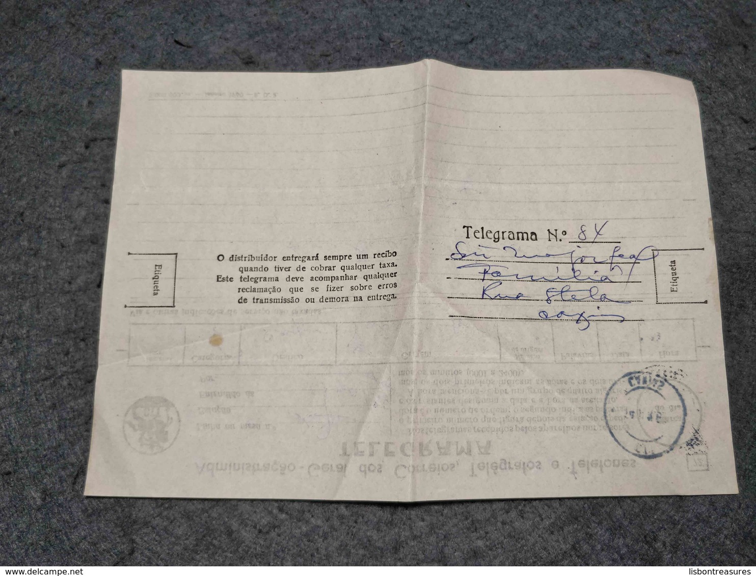 PORTUGAL CIRCULATED TELEGRAMME CAXIAS CANCEL UNKNOWN DATE - Briefe U. Dokumente