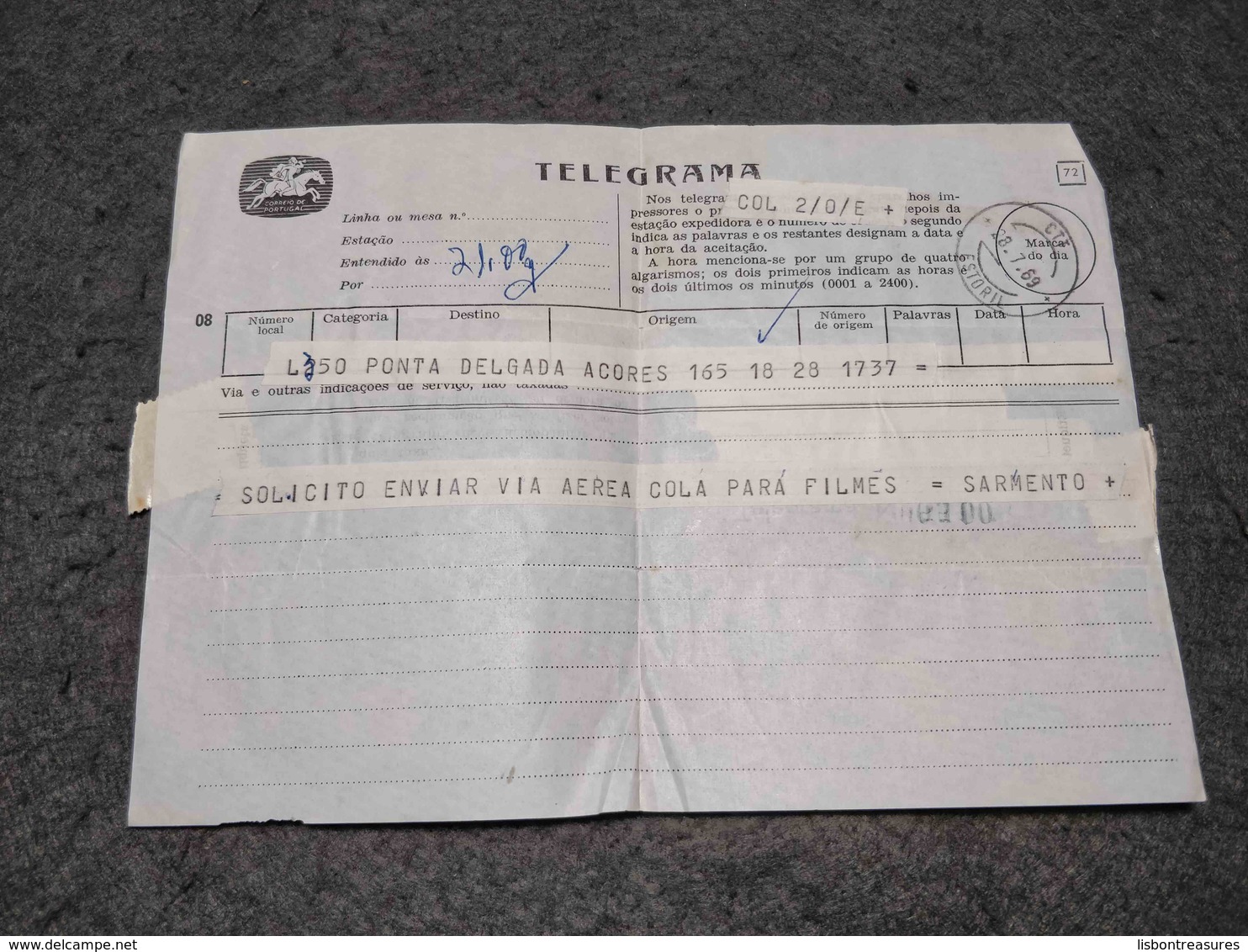 PORTUGAL CIRCULATED TELEGRAMME ESTORIL CANCEL 1969 - Storia Postale