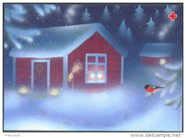 Finland (1996) House With Candles Burning In Winter For Christmas. Postal Card Printed By The Red Cross With Imprinted F - Postwaardestukken