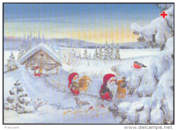 Finland (1996) Santa's Helpers Carrying Sheaves Of Grain. Postal Card Printed By The Red Cross With Imprinted Franking P - Interi Postali