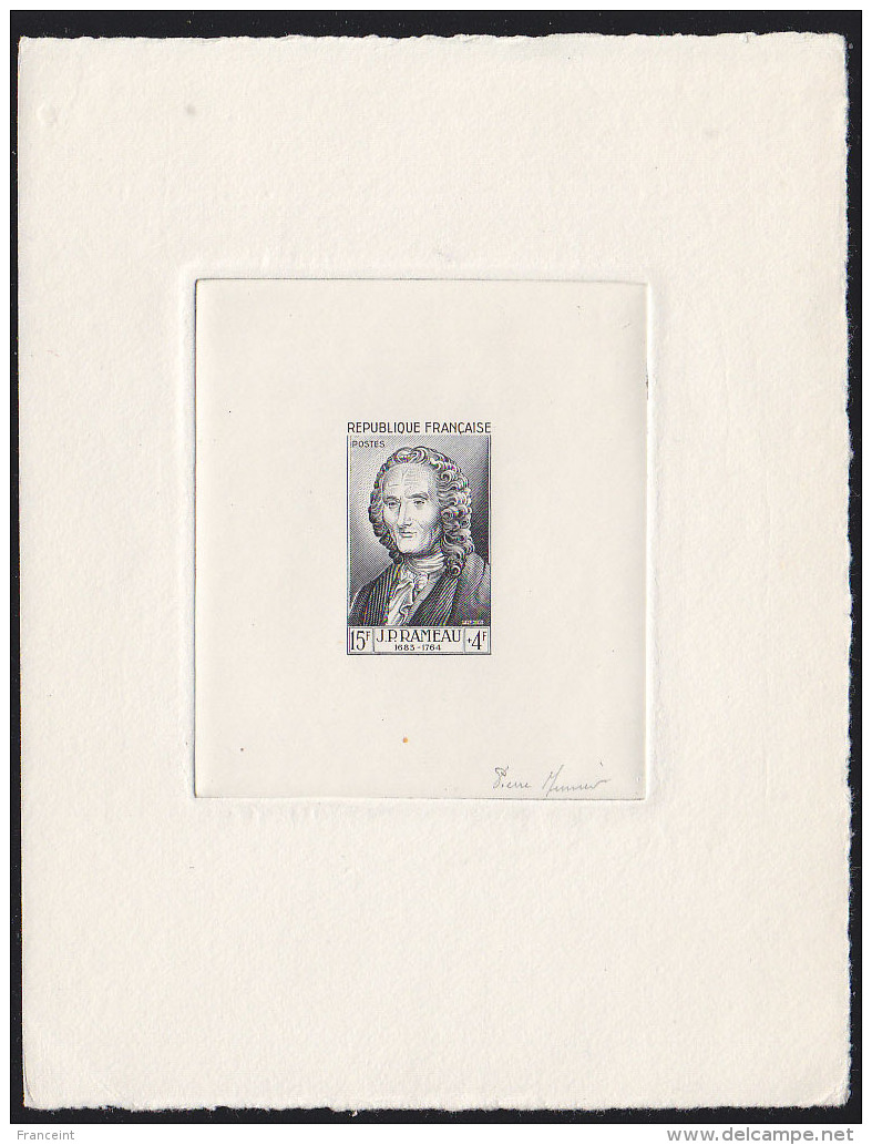 France (1953) Jean-Philippe Rameau. Die Proof In Black Signed By The Engraver MUNIER.  Scott No B278.  Yvert No 947. - Artist Proofs