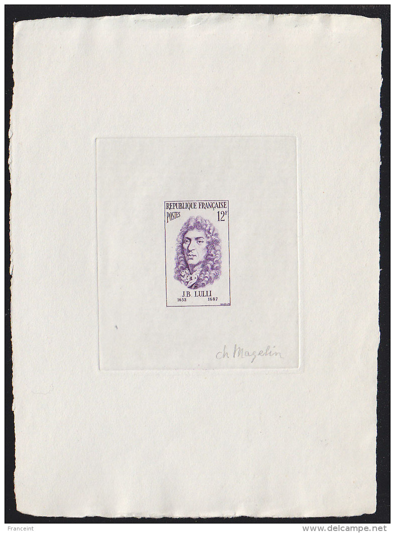 France (1956) Lulli. Die Proof In Violet Signed By The Engraver MAXELIN. Yvert No 1083.  Scott No 812. - Artist Proofs
