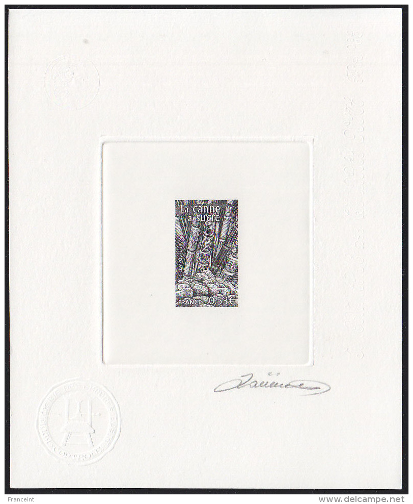 France (2005) Sugar Cane. Die Proof In Black Signed By The Engraver LARRIVIERE.  Scott No 3106j. - Artist Proofs