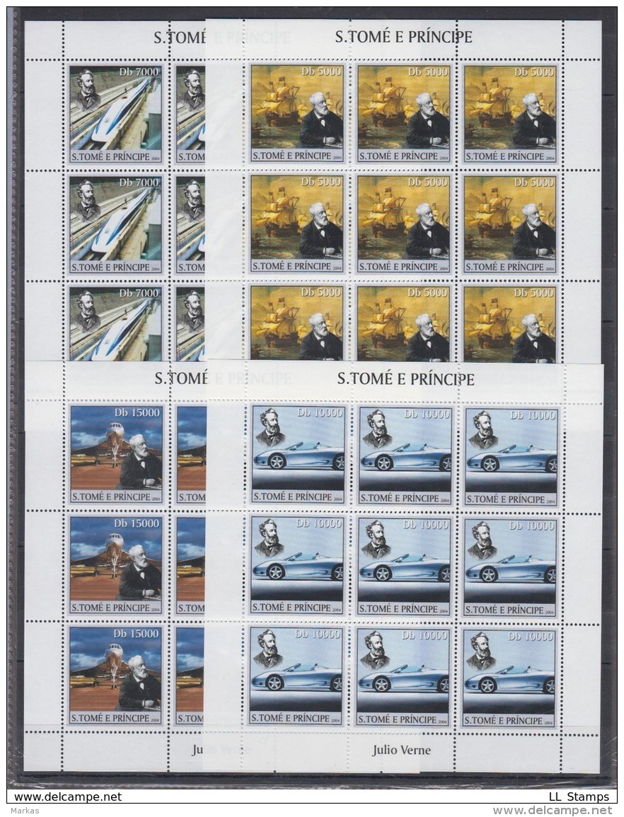 N81. 10x S Tome E Principe - MNH - Famous People - Jules Verne - 2004 - Full Sheet - Autres & Non Classés