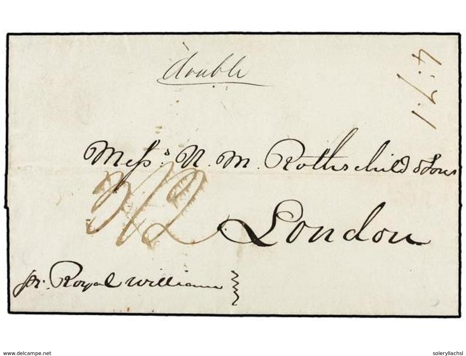 5513 ESTADOS UNIDOS. 1838 (October 20th). NEW YORK To LONDON.<B>PIONEER STEAMER </B>'Royal William'. Wrapper Carried On  - Sonstige & Ohne Zuordnung