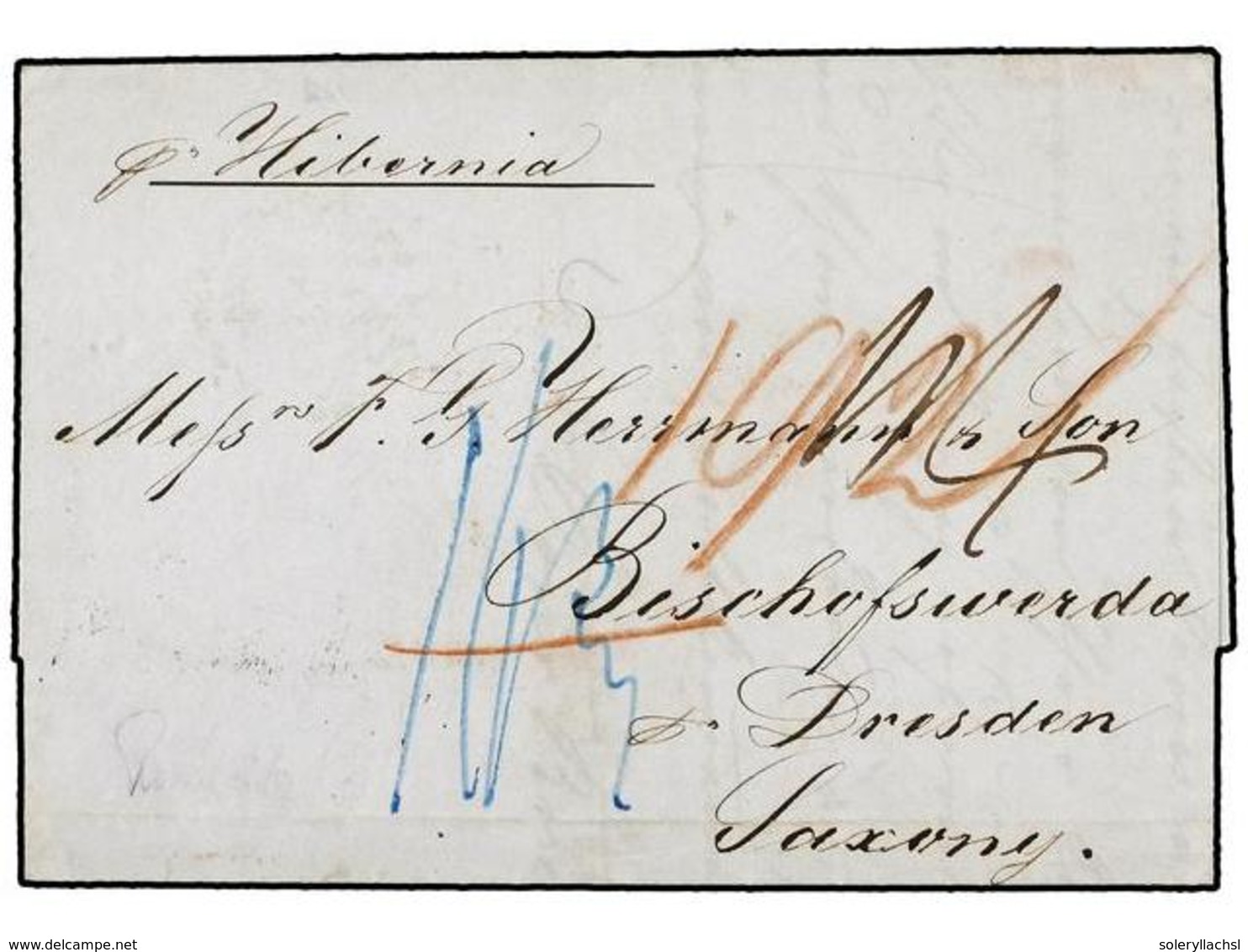 5518 ESTADOS UNIDOS. 1849. NEW YORK To DRESDEN (Saxony). Via GB And Ostende (Belgium). Endorsed 'P. Hibemia'. On Back Li - Sonstige & Ohne Zuordnung