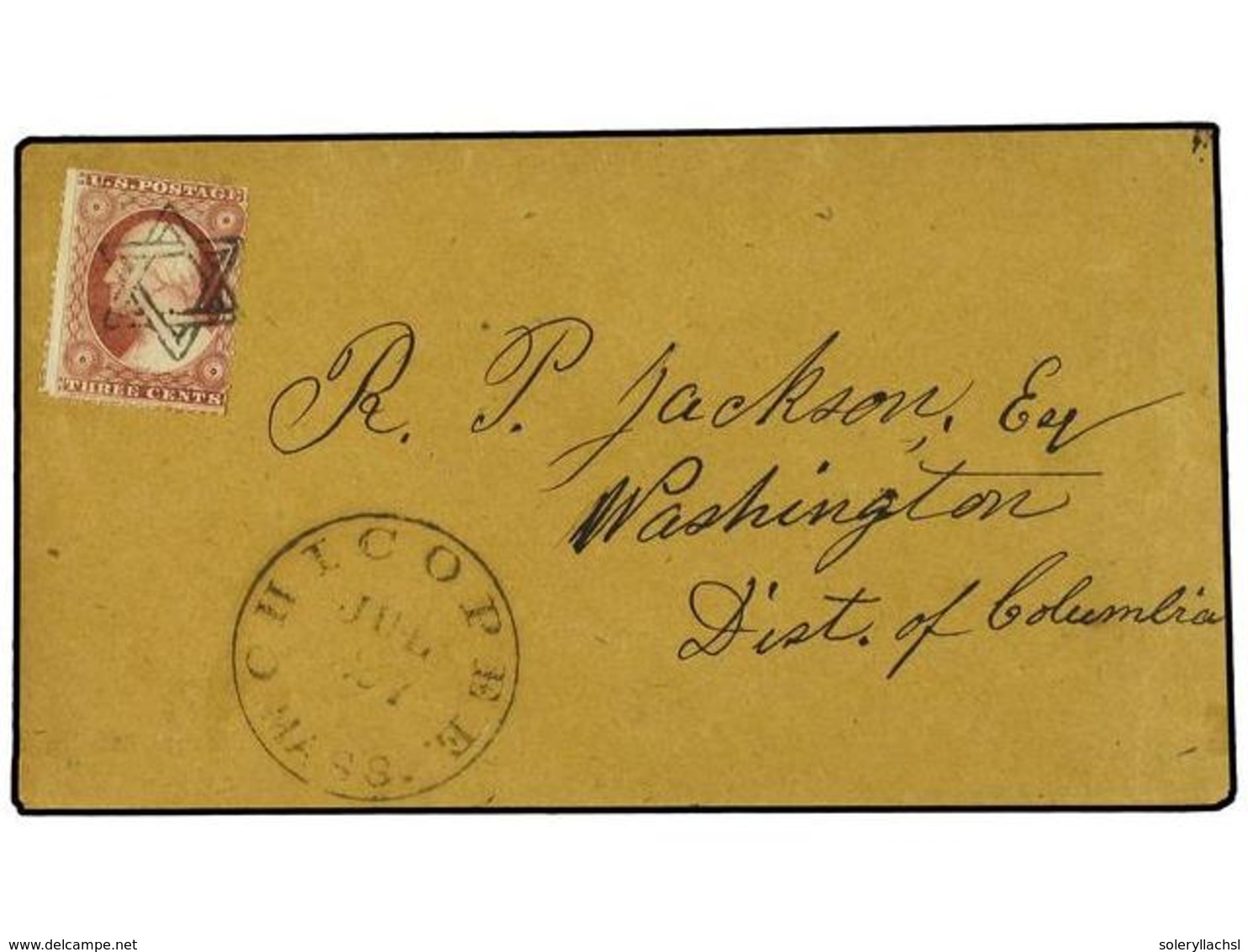 5522 ESTADOS UNIDOS. (1857-63 CA.)(July 27). Cover To Washington DC Franked By 1857 <B>3c</B>. Tied By Fine Strike Of Si - Other & Unclassified