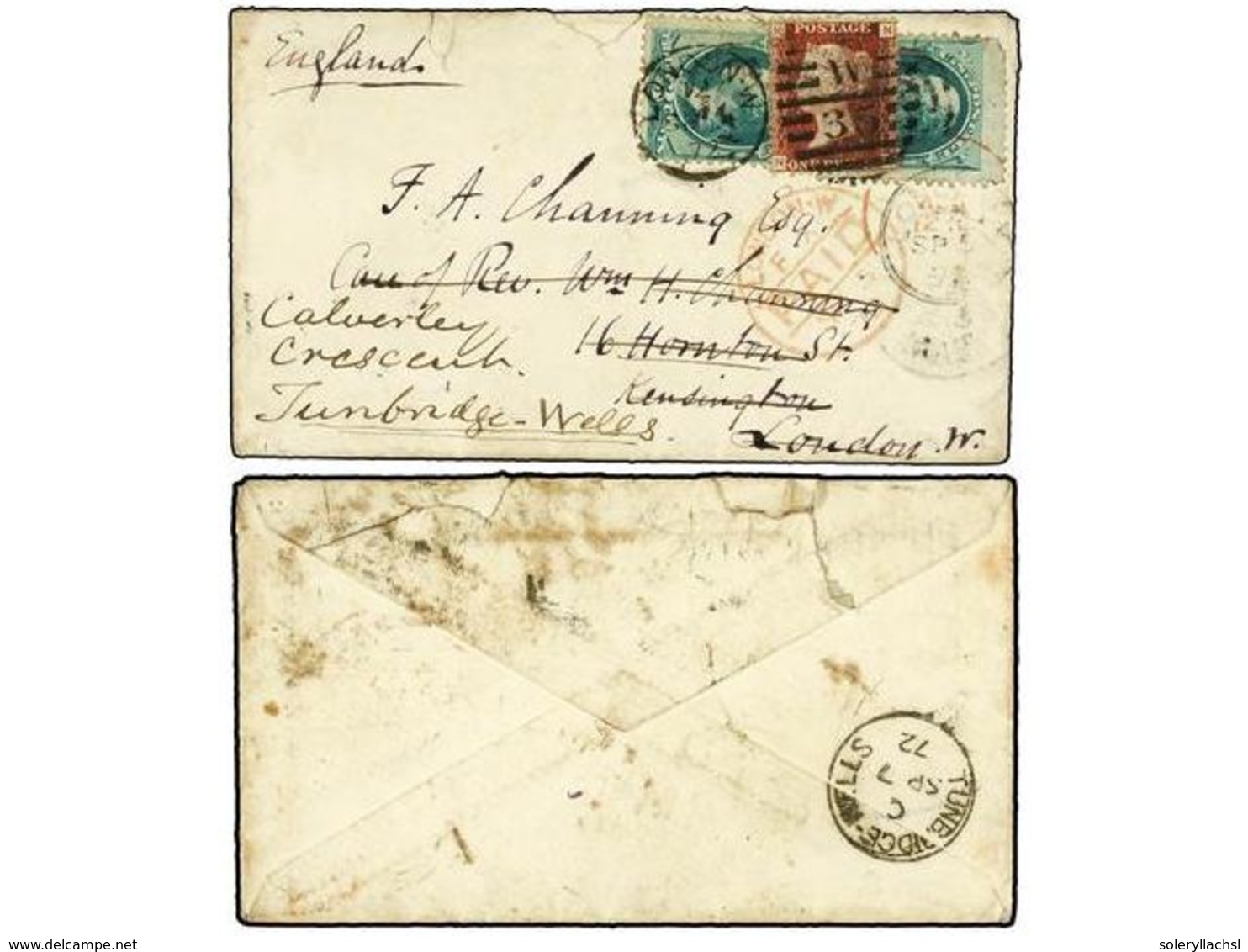 5550 ESTADOS UNIDOS. 1872. U.S.A. To LONDON. <B>3 Cents</B> Green (2) Redirected To TUNBRIDGE-WELLS Wiht Great Britain < - Other & Unclassified