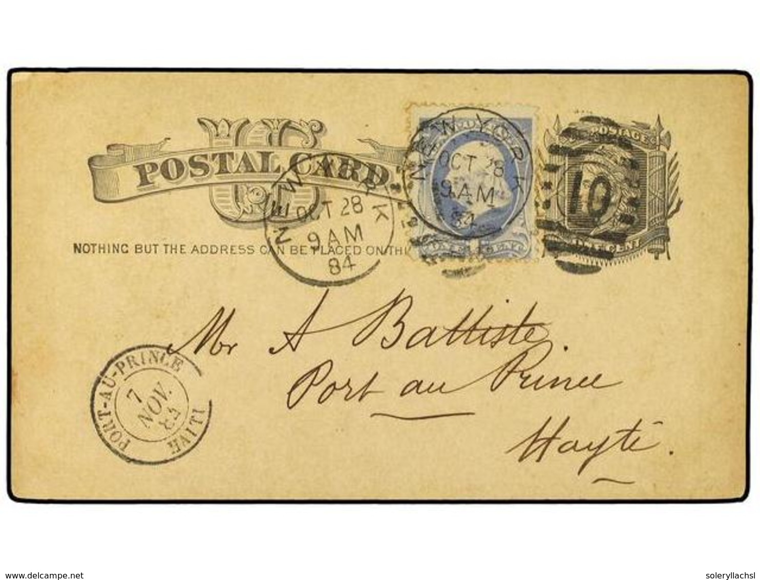 5565 ESTADOS UNIDOS. 1884. <B>1c</B>. Postal Stationery Card, Uprated <B>1c</B>., Cancelled <B>NEW YORK '10'</B> Duplex  - Other & Unclassified