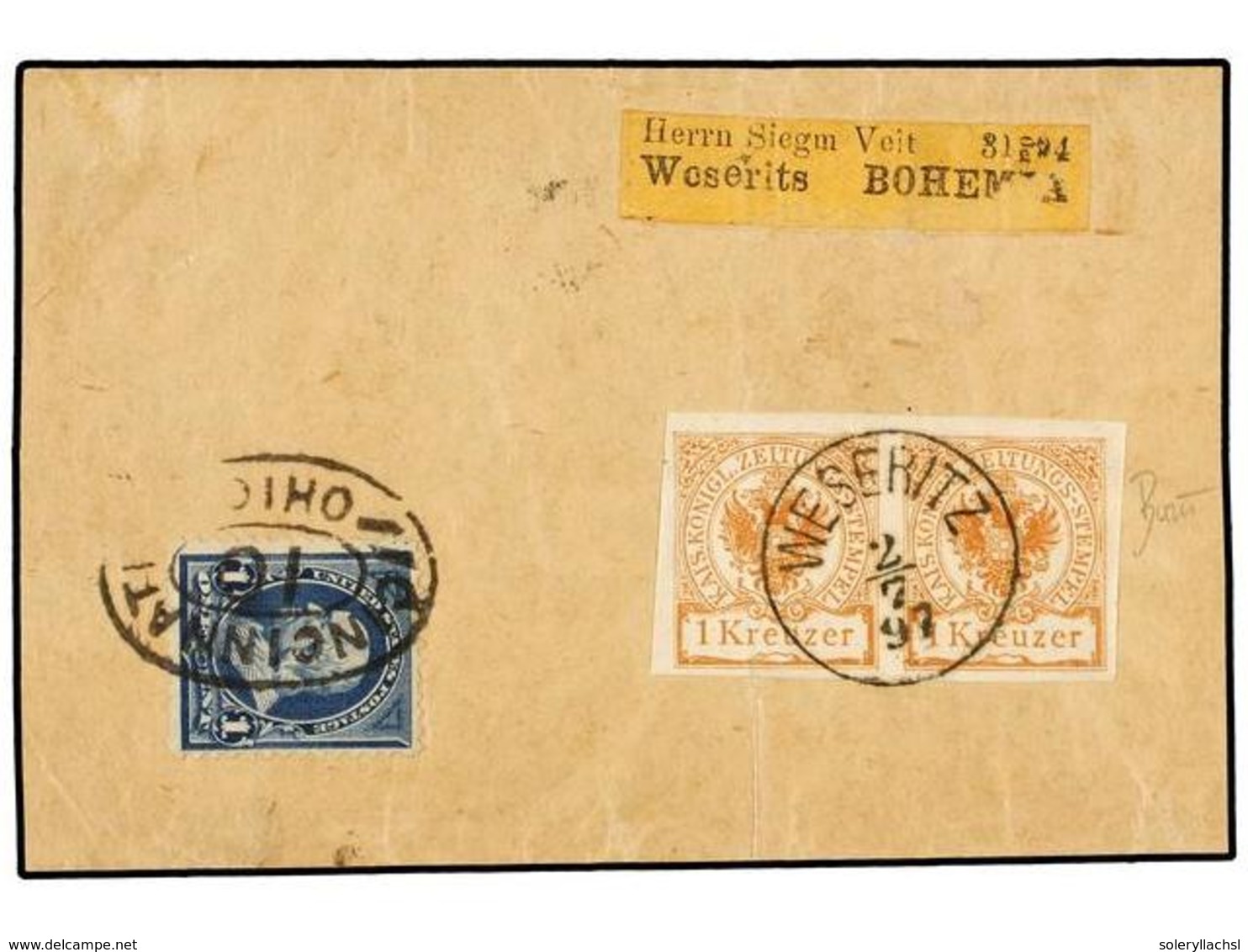 5578 ESTADOS UNIDOS. Mi.7. 1897 (July 2). Newspaper Wrapper To WESERITZ (Austria) Franked By USA 1890 <B>1c.</B> Blue Ti - Other & Unclassified