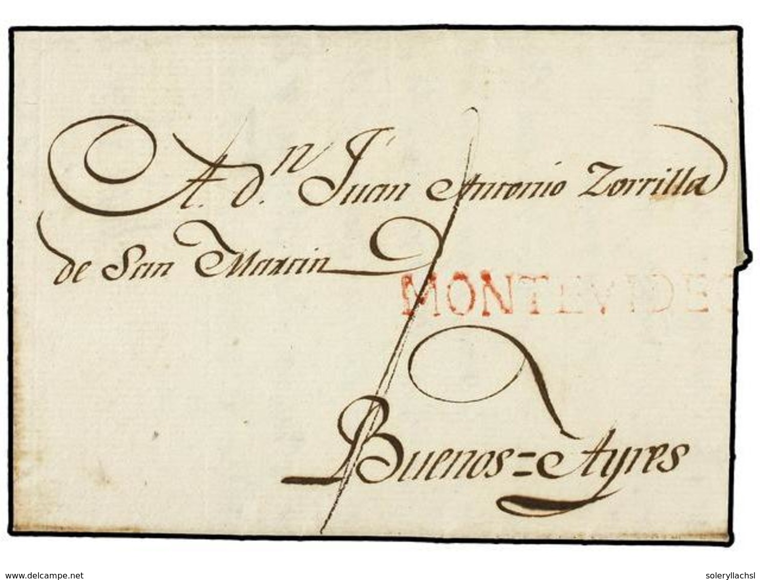 5604 URUGUAY. 1799 (31 Julio). MONTEVIDEO A BUENOS AIRES. Marca Lineal <B>MONTEVIDEO</B> En Rojo. Raras Las Cartas Compl - Sonstige & Ohne Zuordnung