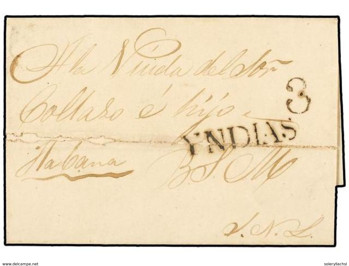 5605 URUGUAY. 1841 (5 Enero). MONTEVIDEO (Uruguay) A LA HABANA. Marca <B>YNDIAS</B> En Negro, Estampada A La Llegada Por - Sonstige & Ohne Zuordnung