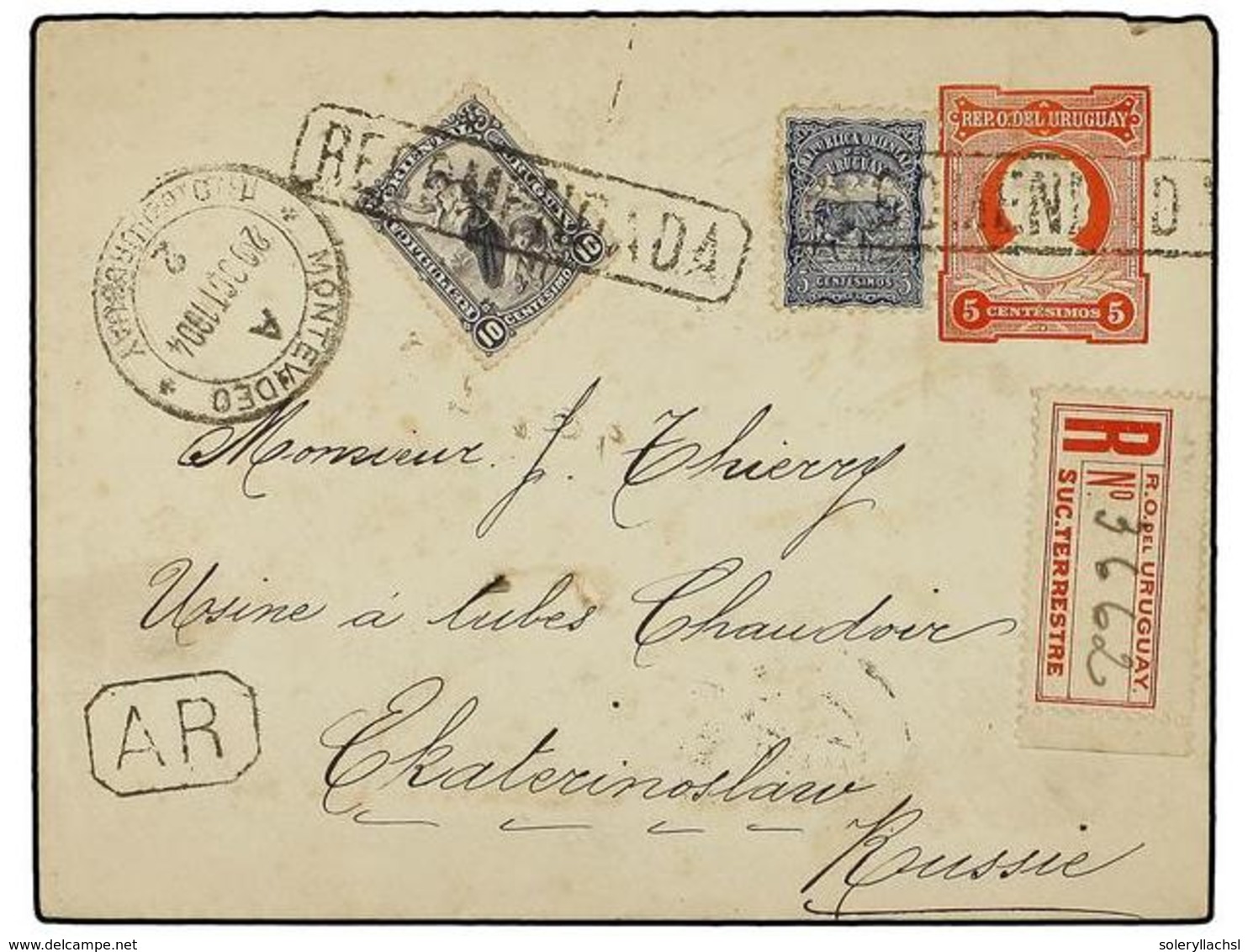 5662 URUGUAY. 1904. MONTEVIEDEO A ALEMANIA. Entero Postal De <B>5 Cts. </B>con Franqueo Adicional De <B>5 Cts. </B>azul  - Sonstige & Ohne Zuordnung