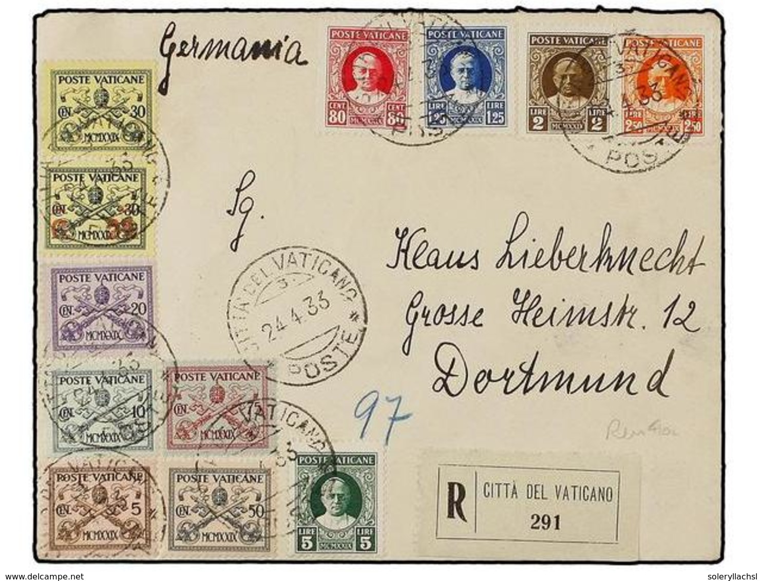 5672 VATICANO. 1933. VATICANO A ALEMANIA. Precioso Franqueo, Al Dorso Llegada. - Other & Unclassified