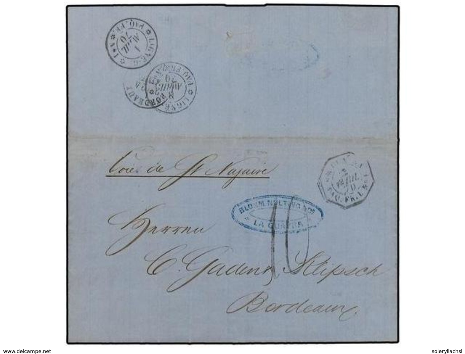 5689 VENEZUELA. 1870 (April 3). Entire Letter From LA GUAIRA (Venezuela) To BORDEAUX With Fair Strike Of The Very Rare < - Other & Unclassified