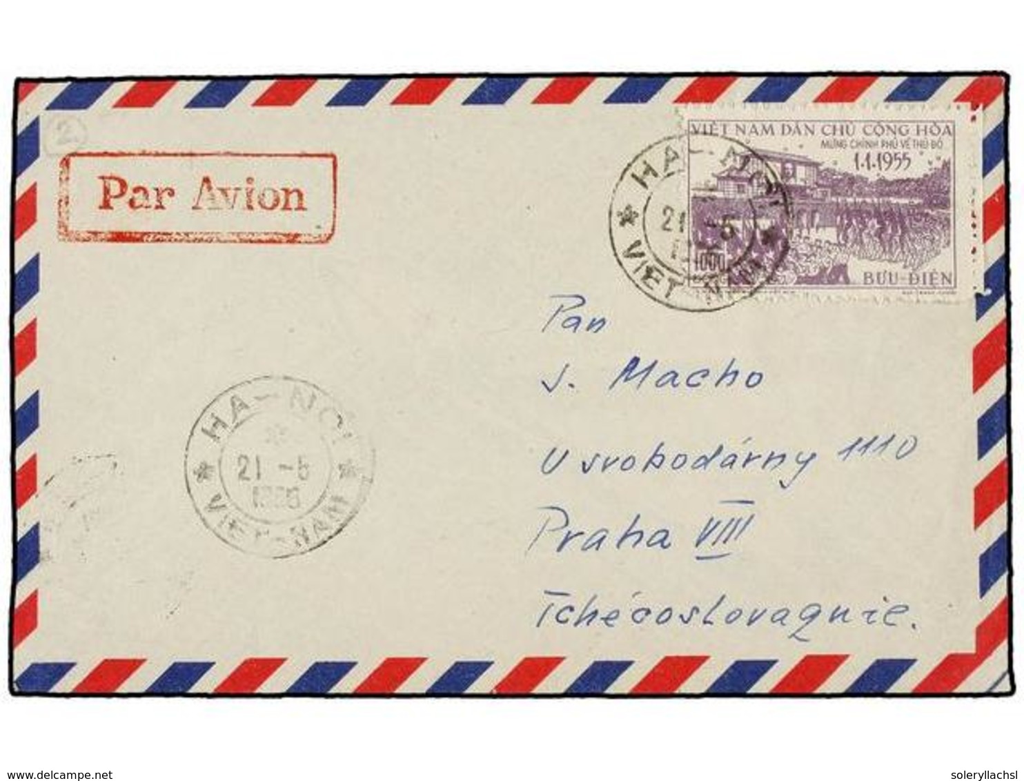 5717 VIETNAM. Mi.35. 1956. HANOI To CZECHOSLOVAKIA. <B>1000 D.</B> Purple. <B>AIR MAIL</B> Cover. - Other & Unclassified