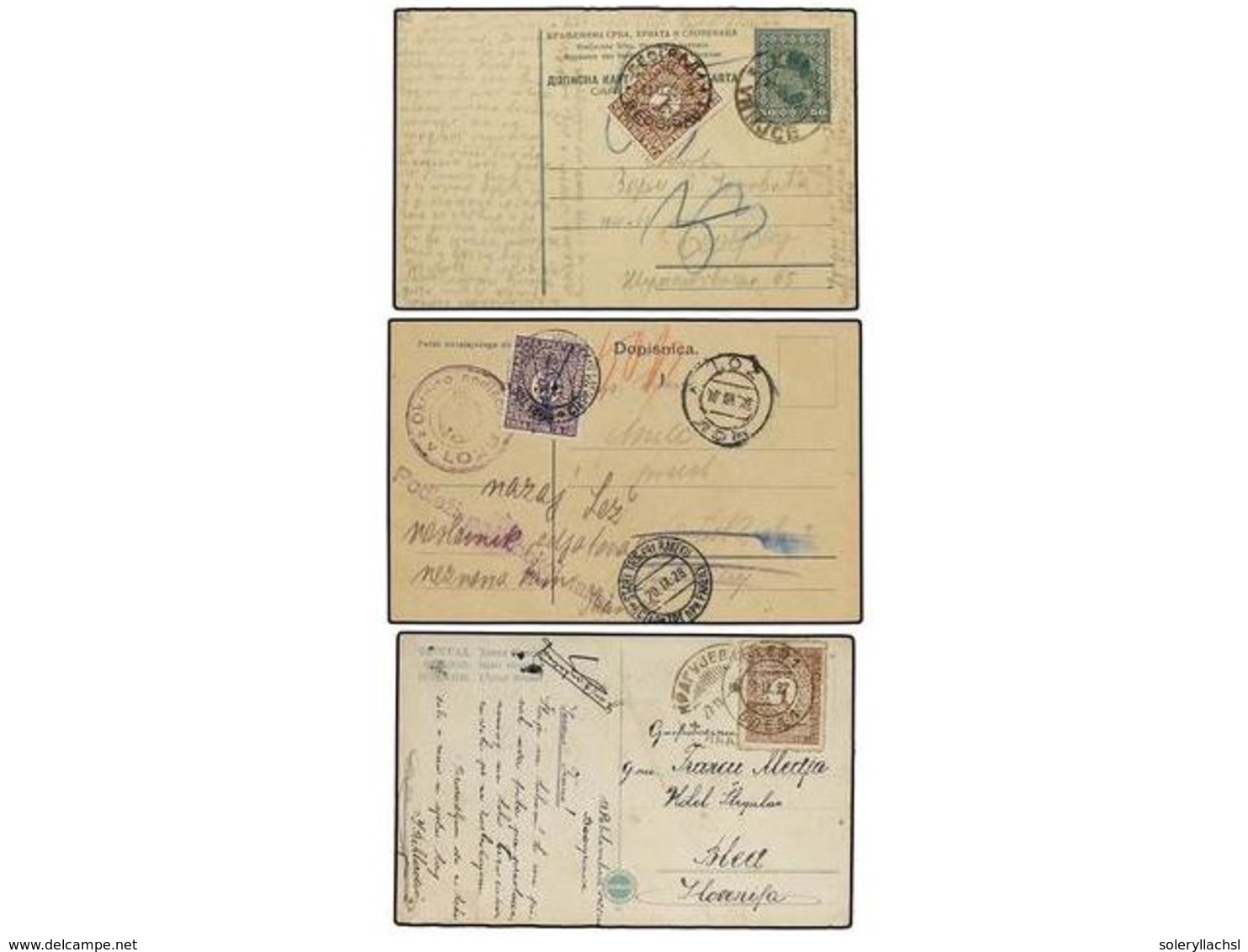 5739 YUGOSLAVIA. 1925-28. Conjunto De 5 Cartas O Tarjetas Circuladas Desde Diversos Países Tasados A La Llegada Con Sell - Other & Unclassified