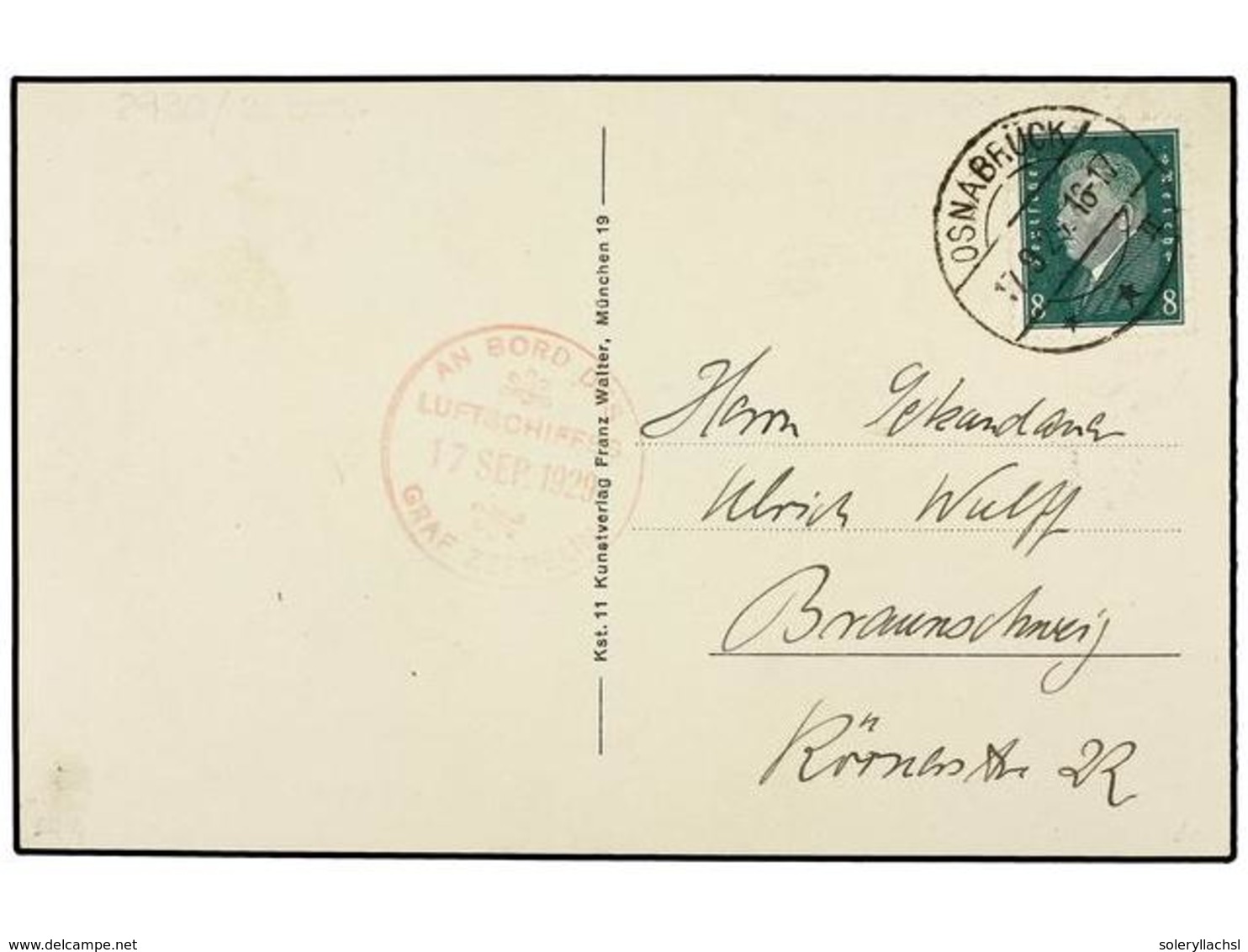 5765 ZEPPELIN. 1929 (17-Sept.). <B>GERMANY. </B>Tarjeta Postal Escrita A Bordo Del Zeppelin Con Franqueo De <B>8 Pf.</B> - Other & Unclassified